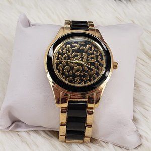 Beautiful Black & Gold Watch w/ Leopard Print Face
